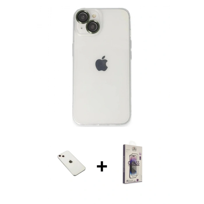 MARSİLYAN™- iPhone 14 Kılıf Ufuk Minimal Özel Seri - Siyah Bilvis 3D Cam Ekran Koruyucu + Diamond Kamera Lens - PE
