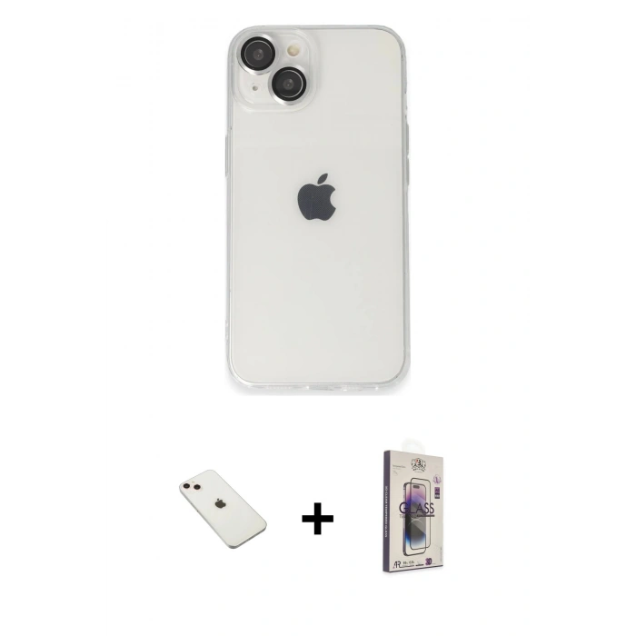 MARSİLYAN™- iPhone 14 Kılıf Ufuk Minimal Özel Seri - Siyah Bilvis 3D Cam Ekran Koruyucu + Diamond Kamera Lens - PE