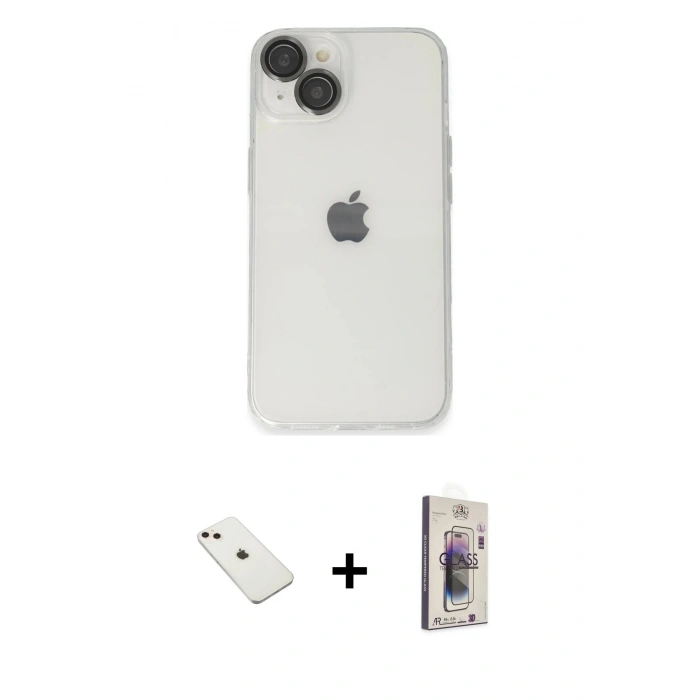 MARSİLYAN™- iPhone 14 Kılıf Ufuk Minimal Özel Seri - Siyah Bilvis 3D Cam Ekran Koruyucu + Diamond Kamera Lens - PE