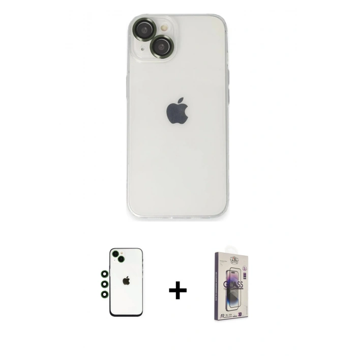 MARSİLYAN™- iPhone 14 Kılıf Ufuk Minimal Özel Seri - Siyah Bilvis 3D Cam Ekran Koruyucu + Shine Kamera Lens - YL