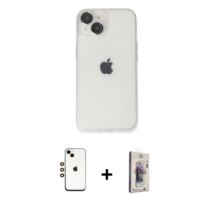 MARSİLYAN™- iPhone 14 Kılıf Ufuk Minimal Özel Seri - Siyah Bilvis 3D Cam Ekran Koruyucu + Shine Kamera Lens - GD