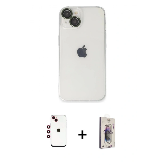 MARSİLYAN™- iPhone 14 Kılıf Ufuk Minimal Özel Seri - Siyah Bilvis 3D Cam Ekran Koruyucu + Shine Kamera Lens - KI