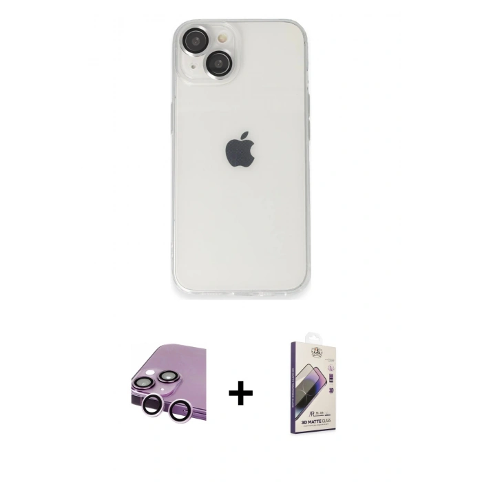 MARSİLYAN™- iPhone 14 Kılıf Ufuk Minimal Özel Seri - Siyah Bilvis 3D Mat Cam Ekran Koruyucu + Raze Metal Kamera Lens - MR