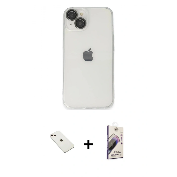 MARSİLYAN™- iPhone 14 Kılıf Ufuk Minimal Özel Seri - Siyah Bilvis 3D Mat Cam Ekran Koruyucu + Diamond Kamera Lens - PE