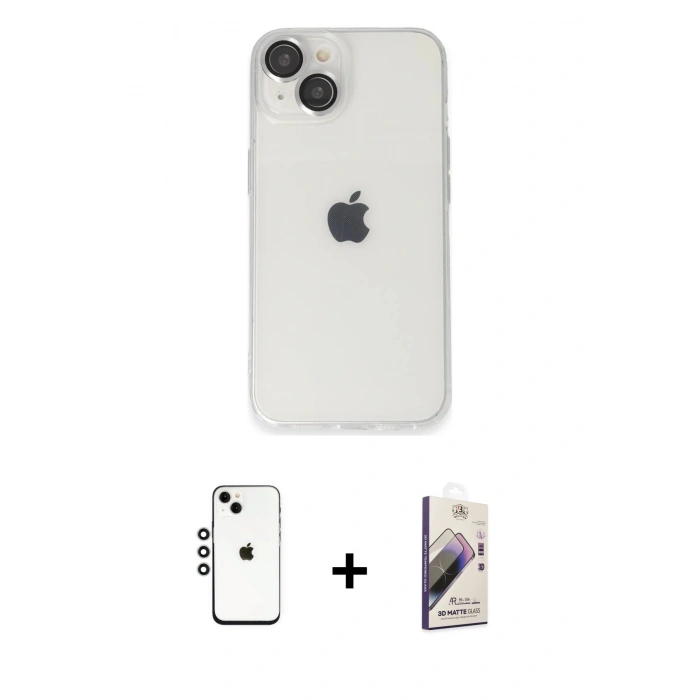 MARSİLYAN™- iPhone 14 Kılıf Ufuk Minimal Özel Seri - Siyah Bilvis 3D Mat Cam Ekran Koruyucu + Shine Kamera Lens - GS