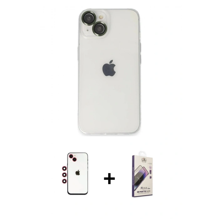 MARSİLYAN™- iPhone 14 Kılıf Ufuk Minimal Özel Seri - Siyah Bilvis 3D Mat Cam Ekran Koruyucu + Shine Kamera Lens - KI