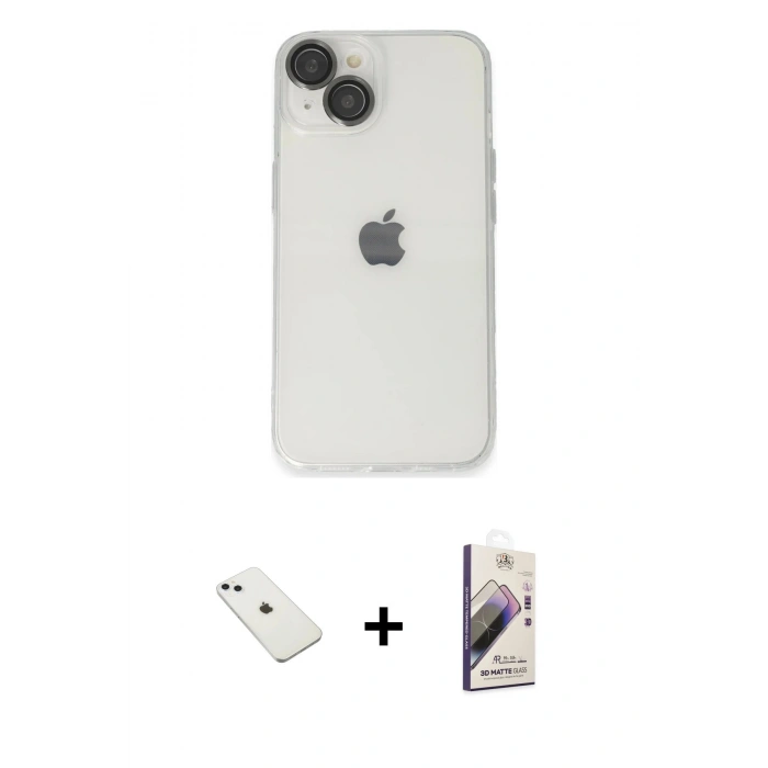 MARSİLYAN™- iPhone 14 Kılıf Ufuk Minimal Özel Seri - Siyah Bilvis 3D Mat Cam Ekran Koruyucu + Diamond Kamera Lens - SABE