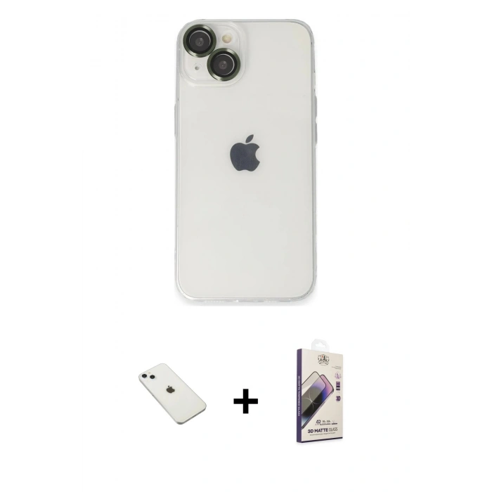 MARSİLYAN™- iPhone 14 Kılıf Ufuk Minimal Özel Seri - Siyah Bilvis 3D Mat Cam Ekran Koruyucu + Diamond Kamera Lens - SABE