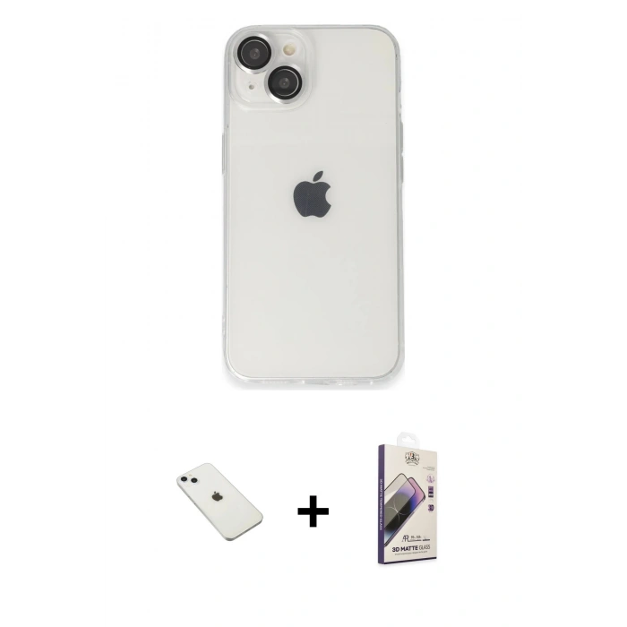 MARSİLYAN™- iPhone 14 Kılıf Ufuk Minimal Özel Seri - Siyah Bilvis 3D Mat Cam Ekran Koruyucu + Diamond Kamera Lens - SABE