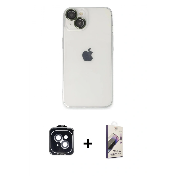 MARSİLYAN™- iPhone 14 Kılıf Ufuk Minimal Özel Seri - Siyah Bilvis 3D Mat Cam Ekran Koruyucu + PVD Metal Kamera Lens - SH