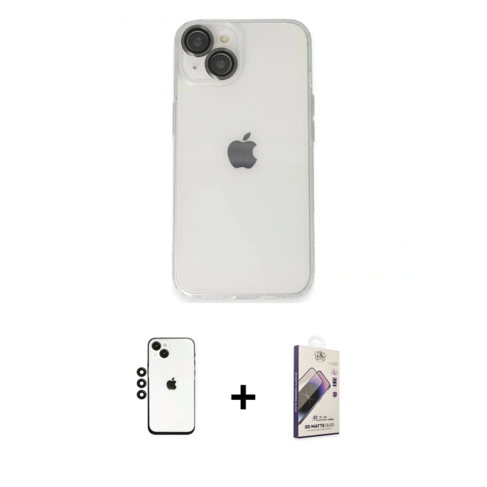 MARSİLYAN™- iPhone 14 Kılıf Ufuk Minimal Özel Seri - Siyah Bilvis 3D Mat Cam Ekran Koruyucu + Shine Kamera Lens - SH