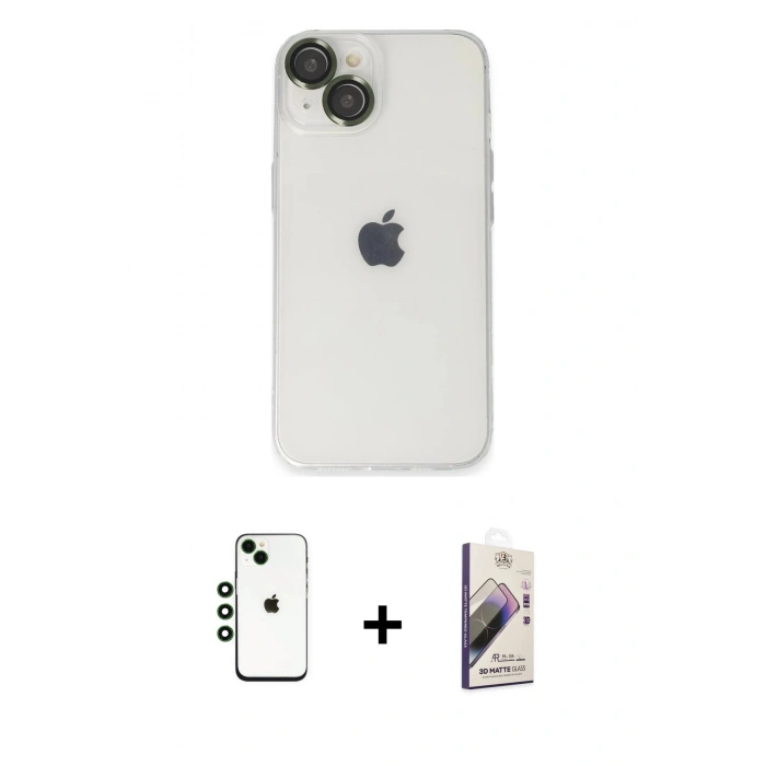 MARSİLYAN™- iPhone 14 Kılıf Ufuk Minimal Özel Seri - Siyah Bilvis 3D Mat Cam Ekran Koruyucu + Shine Kamera Lens - YL