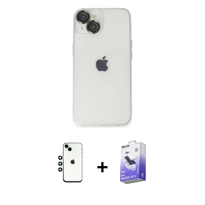 MARSİLYAN™- iPhone 14 Kılıf Ufuk Minimal Özel Seri - Siyah Bilvis 5in1 5D Magic Hayalet Cam Ekran Koruyucu + Shine Kamera Lens - YL
