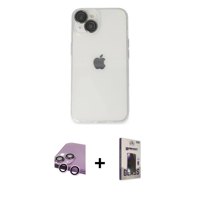 MARSİLYAN™- iPhone 14 Kılıf Ufuk Minimal Özel Seri - Siyah Bilvis Hayalet Cam Ekran Koruyucu + Raze Metal Kamera Lens - MR