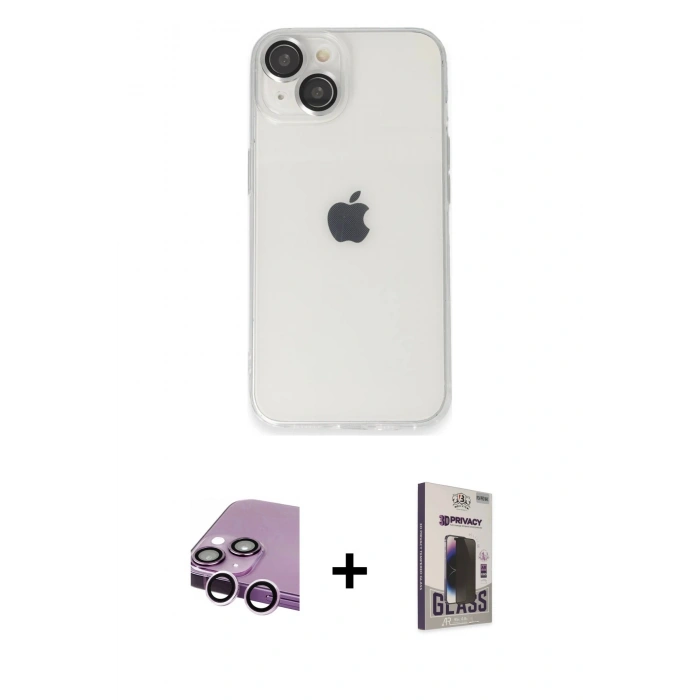 MARSİLYAN™- iPhone 14 Kılıf Ufuk Minimal Özel Seri - Siyah Bilvis Hayalet Cam Ekran Koruyucu + Raze Metal Kamera Lens - MR