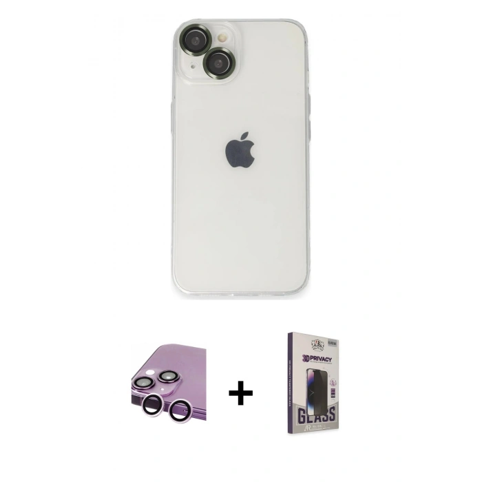 MARSİLYAN™- iPhone 14 Kılıf Ufuk Minimal Özel Seri - Siyah Bilvis Hayalet Cam Ekran Koruyucu + Raze Metal Kamera Lens - MR
