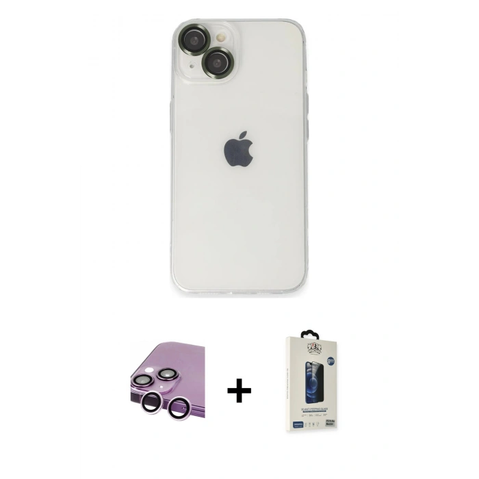 MARSİLYAN™- iPhone 14 Kılıf Ufuk Minimal Özel Seri - Siyah Bilvis Hayalet Cam Ekran Koruyucu + Raze Metal Kamera Lens - MR