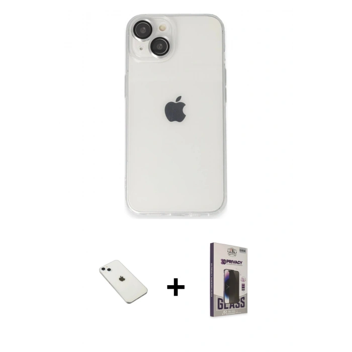 MARSİLYAN™- iPhone 14 Kılıf Ufuk Minimal Özel Seri - Siyah Bilvis Hayalet Cam Ekran Koruyucu + Diamond Kamera Lens - SABE