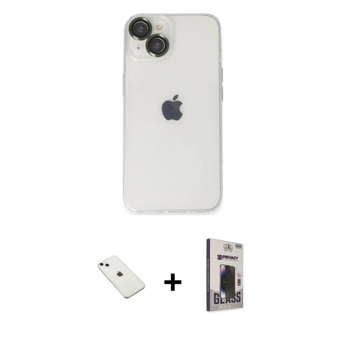 MARSİLYAN™- iPhone 14 Kılıf Ufuk Minimal Özel Seri - Siyah Bilvis Hayalet Cam Ekran Koruyucu + Diamond Kamera Lens - SABE