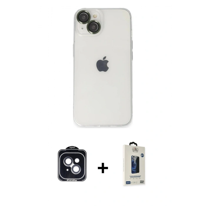 MARSİLYAN™- iPhone 14 Kılıf Ufuk Minimal Özel Seri - Siyah Bilvis Hayalet Cam Ekran Koruyucu + PVD Metal Kamera Lens - SH