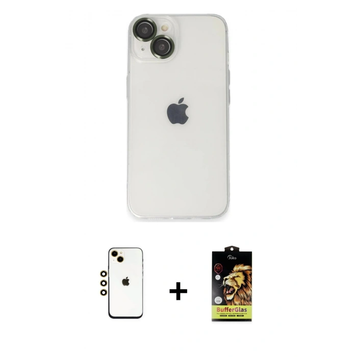 MARSİLYAN™- iPhone 14 Kılıf Ufuk Minimal Özel Seri - Siyah Buffer Cam Ekran Koruyucu + Shine Kamera Lens - GD