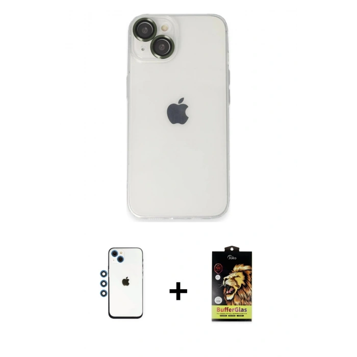 MARSİLYAN™- iPhone 14 Kılıf Ufuk Minimal Özel Seri - Siyah Buffer Cam Ekran Koruyucu + Shine Kamera Lens - MI