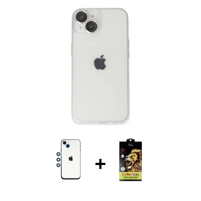 MARSİLYAN™- iPhone 14 Kılıf Ufuk Minimal Özel Seri - Siyah Buffer Cam Ekran Koruyucu + Shine Kamera Lens - MI