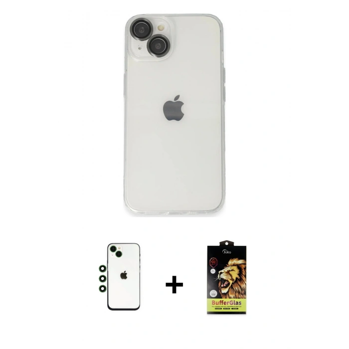MARSİLYAN™- iPhone 14 Kılıf Ufuk Minimal Özel Seri - Siyah Buffer Cam Ekran Koruyucu + Shine Kamera Lens - YL