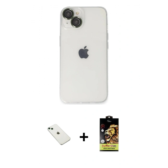 MARSİLYAN™- iPhone 14 Kılıf Ufuk Minimal Özel Seri - Siyah Buffer Cam Ekran Koruyucu + Diamond Kamera Lens - YL