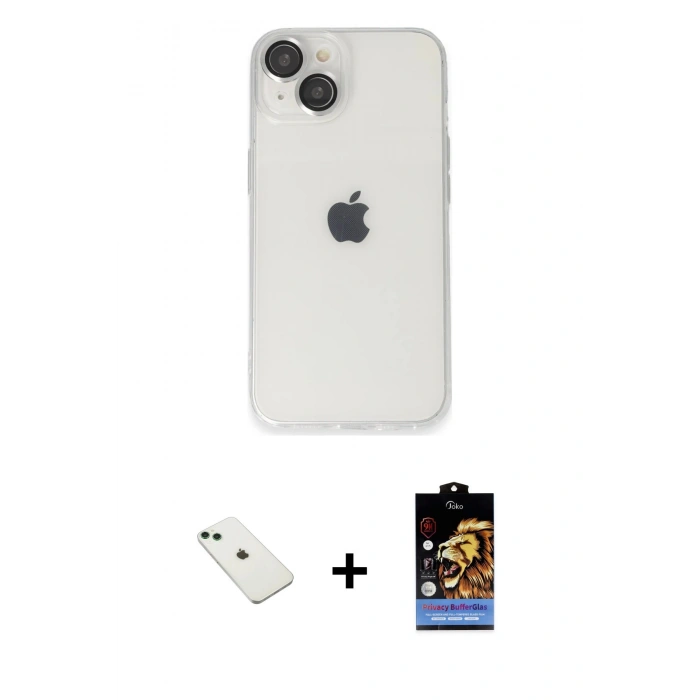 MARSİLYAN™- iPhone 14 Kılıf Ufuk Minimal Özel Seri - Siyah Buffer Hayalet Cam Ekran Koruyucu + Diamond Kamera Lens - YL