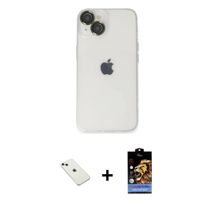 MARSİLYAN™- iPhone 14 Kılıf Ufuk Minimal Özel Seri - Siyah Buffer Hayalet Cam Ekran Koruyucu + Diamond Kamera Lens - YL
