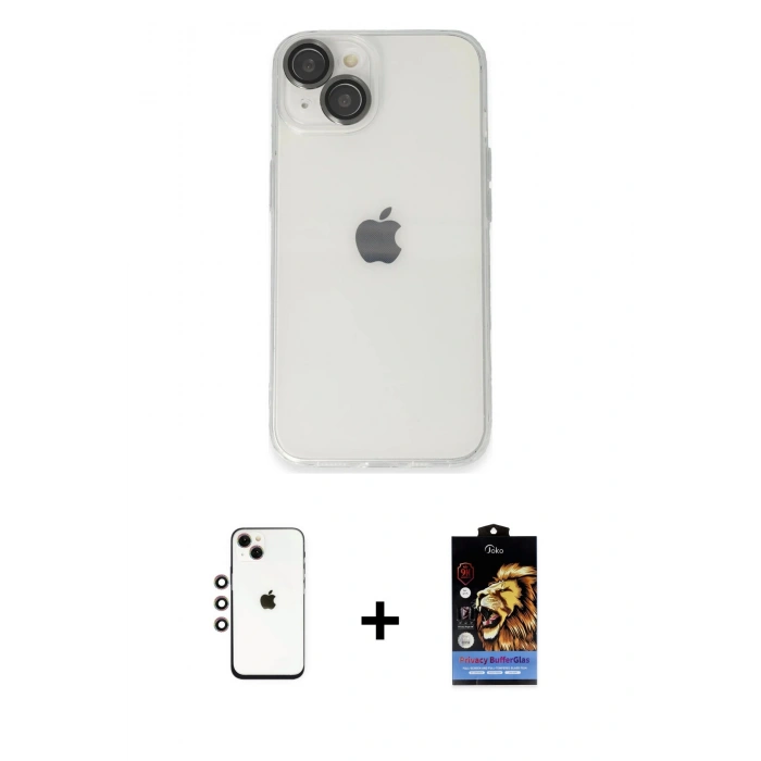 MARSİLYAN™- iPhone 14 Kılıf Ufuk Minimal Özel Seri - Siyah Buffer Hayalet Cam Ekran Koruyucu + Shine Kamera Lens - GI