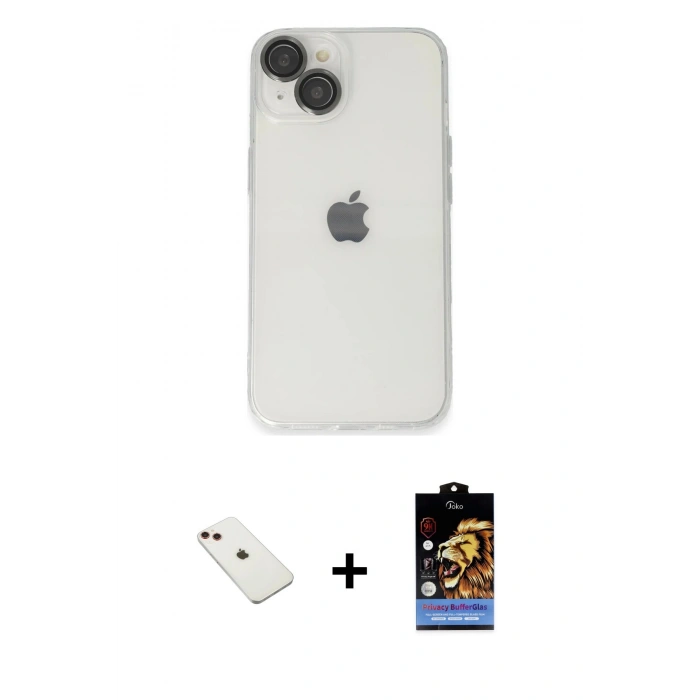 MARSİLYAN™- iPhone 14 Kılıf Ufuk Minimal Özel Seri - Siyah Buffer Hayalet Cam Ekran Koruyucu + Diamond Kamera Lens - KI