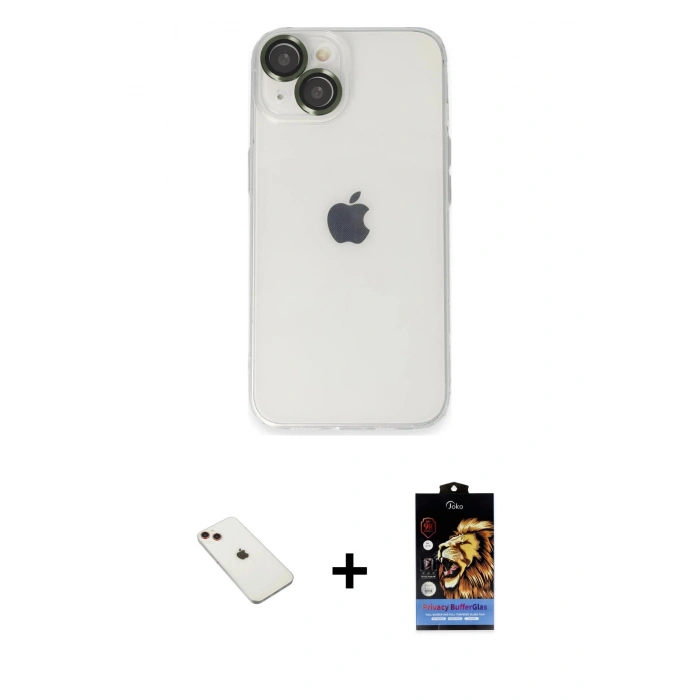 MARSİLYAN™- iPhone 14 Kılıf Ufuk Minimal Özel Seri - Siyah Buffer Hayalet Cam Ekran Koruyucu + Diamond Kamera Lens - KI