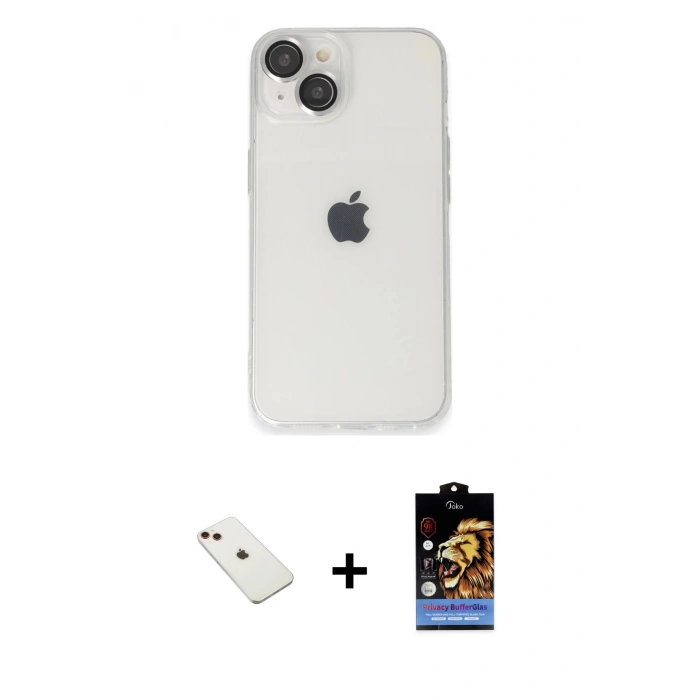 MARSİLYAN™- iPhone 14 Kılıf Ufuk Minimal Özel Seri - Siyah Buffer Hayalet Cam Ekran Koruyucu + Diamond Kamera Lens - KI