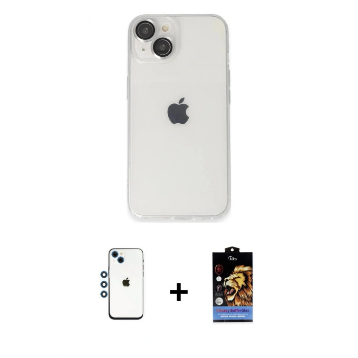 MARSİLYAN™- iPhone 14 Kılıf Ufuk Minimal Özel Seri - Siyah Buffer Hayalet Cam Ekran Koruyucu + Shine Kamera Lens - MI