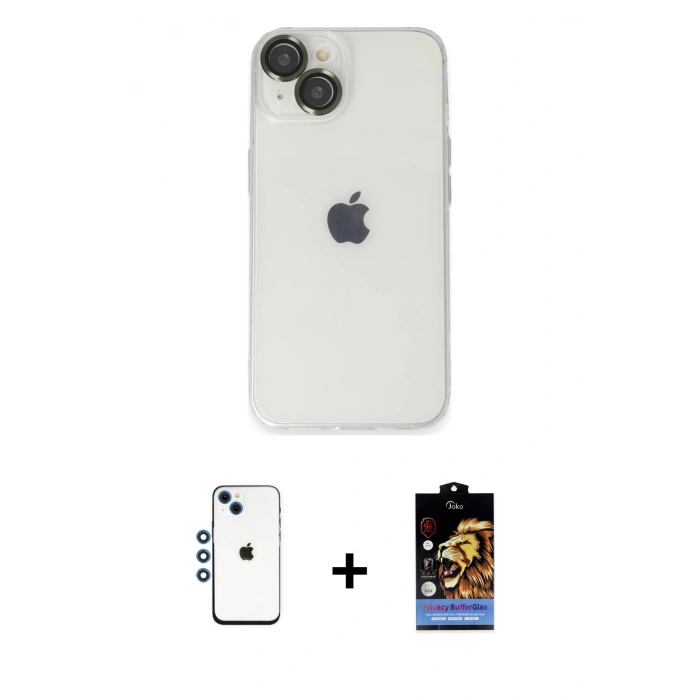 MARSİLYAN™- iPhone 14 Kılıf Ufuk Minimal Özel Seri - Siyah Buffer Hayalet Cam Ekran Koruyucu + Shine Kamera Lens - MI