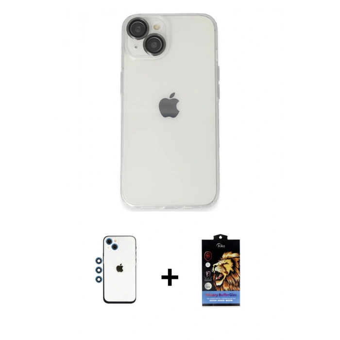 MARSİLYAN™- iPhone 14 Kılıf Ufuk Minimal Özel Seri - Siyah Buffer Hayalet Cam Ekran Koruyucu + Shine Kamera Lens - MI