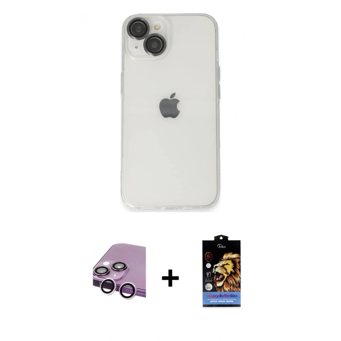 MARSİLYAN™- iPhone 14 Kılıf Ufuk Minimal Özel Seri - Siyah Buffer Hayalet Cam Ekran Koruyucu + Raze Metal Kamera Lens - MR
