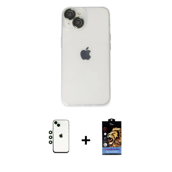 MARSİLYAN™- iPhone 14 Kılıf Ufuk Minimal Özel Seri - Siyah Buffer Hayalet Cam Ekran Koruyucu + Shine Kamera Lens - YL