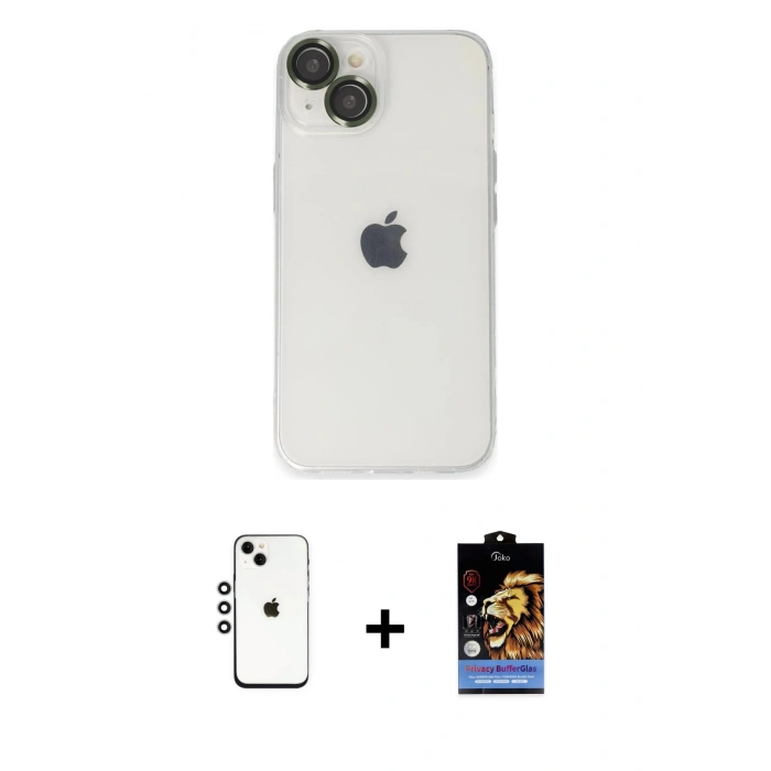 MARSİLYAN™- iPhone 14 Kılıf Ufuk Minimal Özel Seri - Siyah Buffer Hayalet Cam Ekran Koruyucu + Shine Kamera Lens - GS