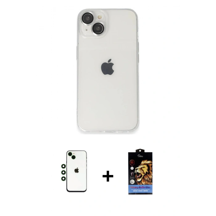 MARSİLYAN™- iPhone 14 Kılıf Ufuk Minimal Özel Seri - Siyah Buffer Hayalet Cam Ekran Koruyucu + Shine Kamera Lens - YL