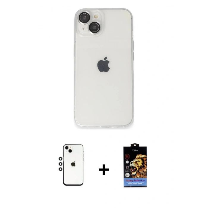MARSİLYAN™- iPhone 14 Kılıf Ufuk Minimal Özel Seri - Siyah Buffer Hayalet Cam Ekran Koruyucu + Shine Kamera Lens - GS
