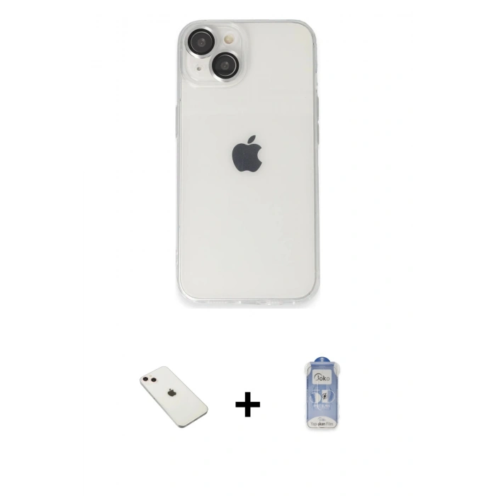 MARSİLYAN™- iPhone 14 Kılıf Ufuk Minimal Özel Seri - Siyah Joko Magic 5D Cam + Diamond Kamera Lens - PE