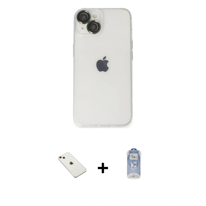 MARSİLYAN™- iPhone 14 Kılıf Ufuk Minimal Özel Seri - Siyah Joko Magic 5D Cam + Diamond Kamera Lens - PE