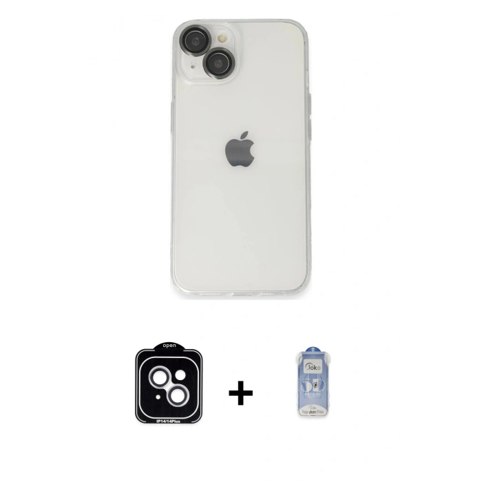 MARSİLYAN™- iPhone 14 Kılıf Ufuk Minimal Özel Seri - Siyah Joko Magic 5D Cam + PVD Metal Kamera Lens - GS