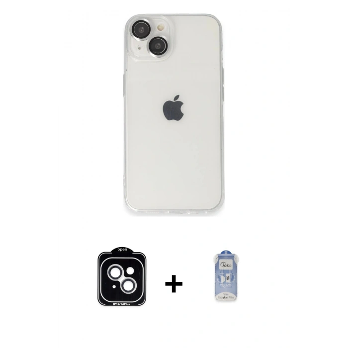 MARSİLYAN™- iPhone 14 Kılıf Ufuk Minimal Özel Seri - Siyah Joko Magic 5D Cam + PVD Metal Kamera Lens - GS