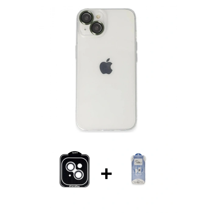 MARSİLYAN™- iPhone 14 Kılıf Ufuk Minimal Özel Seri - Siyah Joko Magic 5D Cam + PVD Metal Kamera Lens - GS