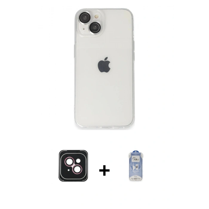 MARSİLYAN™- iPhone 14 Kılıf Ufuk Minimal Özel Seri - Siyah Joko Magic 5D Cam + PVD Metal Kamera Lens - PE