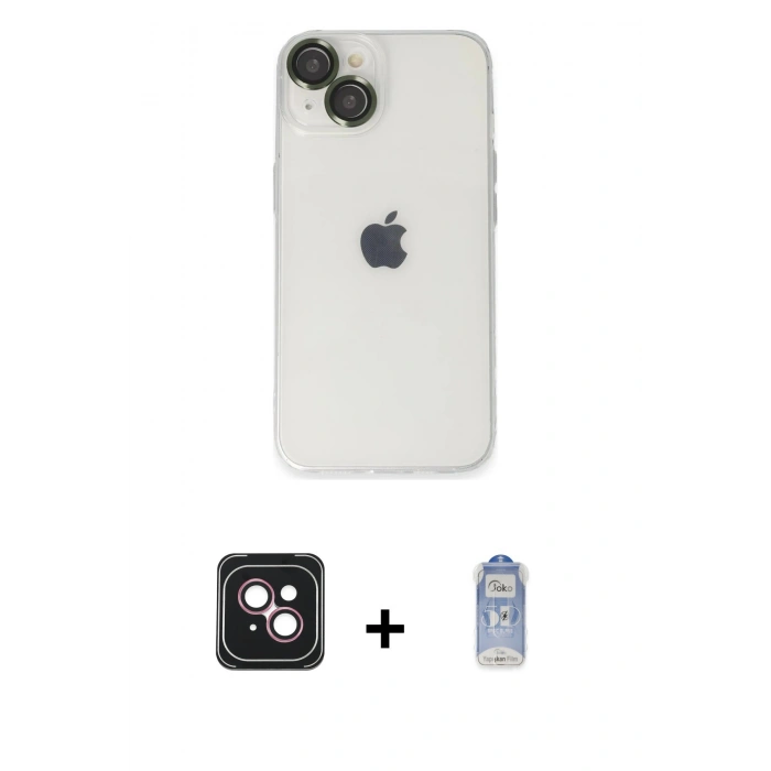 MARSİLYAN™- iPhone 14 Kılıf Ufuk Minimal Özel Seri - Siyah Joko Magic 5D Cam + PVD Metal Kamera Lens - PE